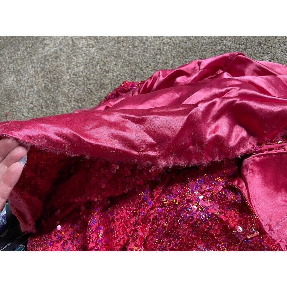 Glam Gurlz Pink Fully Beaded Sequin Prom Evening Dress Train High Slit Medium - Picture 5 of 11